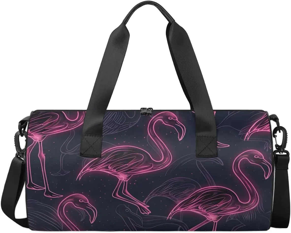 Travel Duffel Bag Neon Flamingo Sports Gym Bag for Womens Mens, Waterproof Weekend Overnight Bag Lightweight Carry on Bag for Airplanes Yoga Dance Beach Swim Hospital Holdalls,A-1310