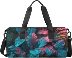 Travel Duffel Bag Neon Palm Leaves Sports Gym Bag for Womens Mens, Waterproof Weekend Overnight Bag Lightweight Carry on Bag for Airplanes Yoga Dance Beach Swim Hospital Holdalls,A-1313