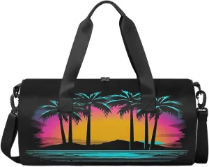Travel Duffel Bag Neon Palm Tree Sports Gym Bag for Womens Mens, Waterproof Weekend Overnight Bag Lightweight Carry on Bag for Airplanes Yoga Dance Beach Swim Hospital Holdalls,A-316