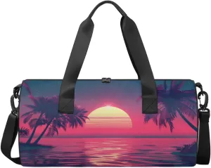 Travel Duffel Bag Neon Sunset Palm Tree Sports Gym Bag for Womens Mens, Waterproof Weekend Overnight Bag Lightweight Carry on Bag for Airplanes Yoga Dance Beach Swim Hospital Holdalls,A-1314