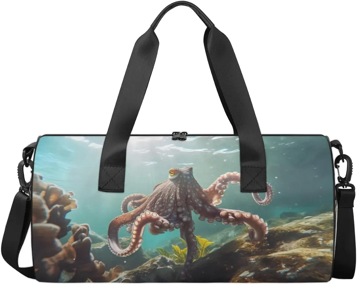 Travel Duffel Bag Ocean Animal Octopus Sports Gym Bag for Womens Mens, Waterproof Weekend Overnight Bag Lightweight Carry on Bag for Airplanes Yoga Dance Beach Swim Hospital Holdalls,A-1318