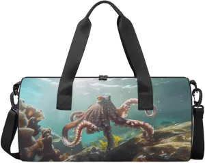 Travel Duffel Bag Ocean Animal Octopus Sports Gym Bag for Womens Mens, Waterproof Weekend Overnight Bag Lightweight Carry on Bag for Airplanes Yoga Dance Beach Swim Hospital Holdalls,A-1318