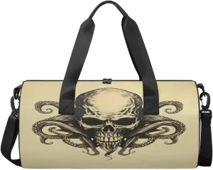Travel Duffel Bag Skull Octopus Sports Gym Bag for Womens Mens, Waterproof Weekend Overnight Bag Lightweight Carry on Bag for Airplanes Yoga Dance Beach Swim Hospital Holdalls,A-273