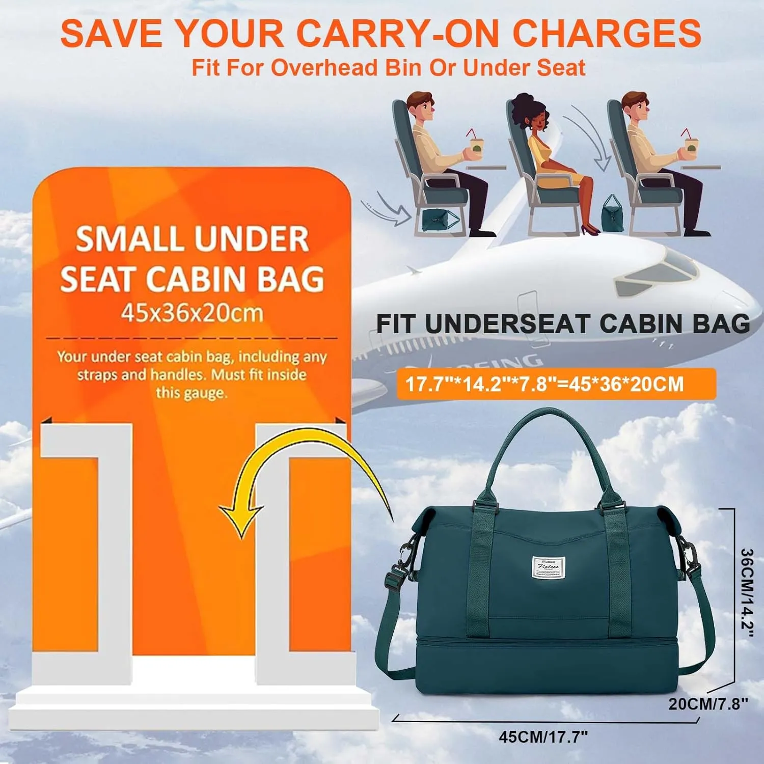 Travel Duffel Bag, Sports Tote Gym Bag, Shoulder Weekender Overnight Bag for Women