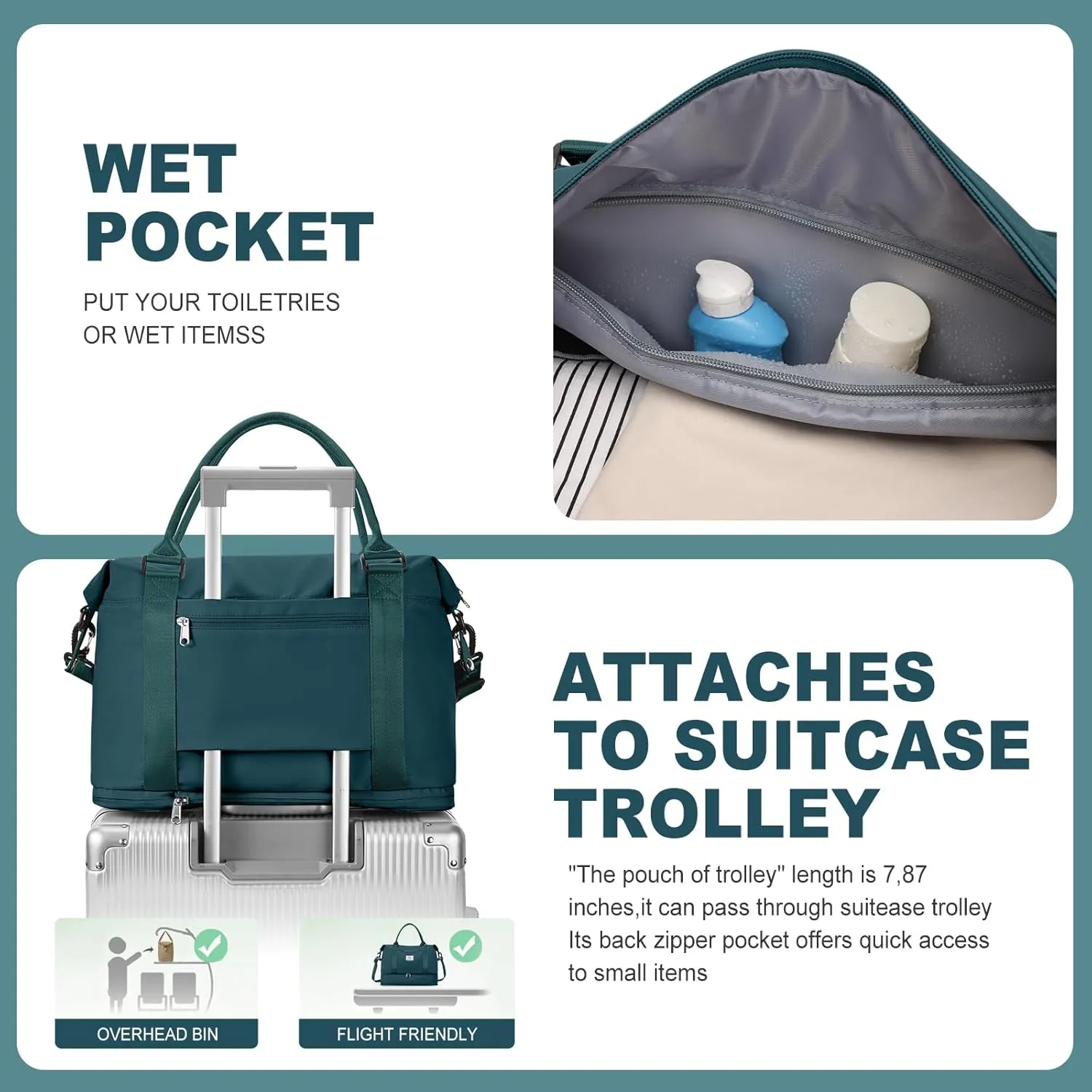 Travel Duffel Bag, Sports Tote Gym Bag, Shoulder Weekender Overnight Bag for Women