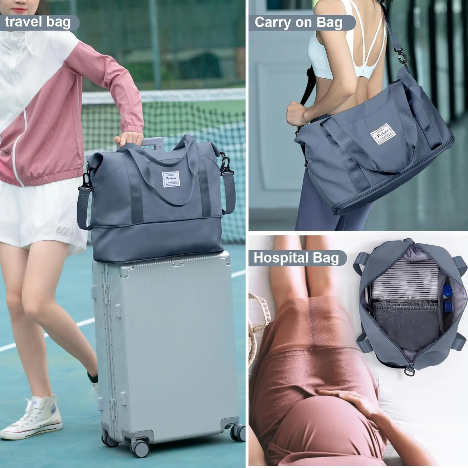 Travel Duffel Bag, Sports Tote Gym Bag, Shoulder Weekender Overnight Bag for Women