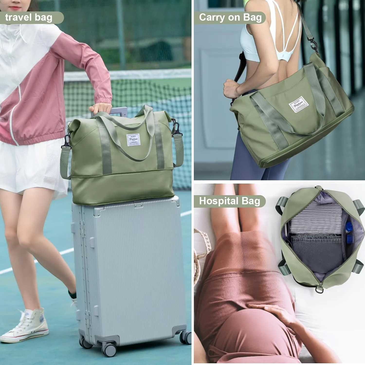 Travel Duffel Bag, Sports Tote Gym Bag, Shoulder Weekender Overnight Bag for Women