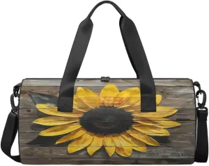 Travel Duffel Bag Sunflower Wood Sports Gym Bag for Womens Mens, Waterproof Weekend Overnight Bag Lightweight Carry on Bag for Airplanes Yoga Dance Beach Swim Hospital Holdalls,A-148