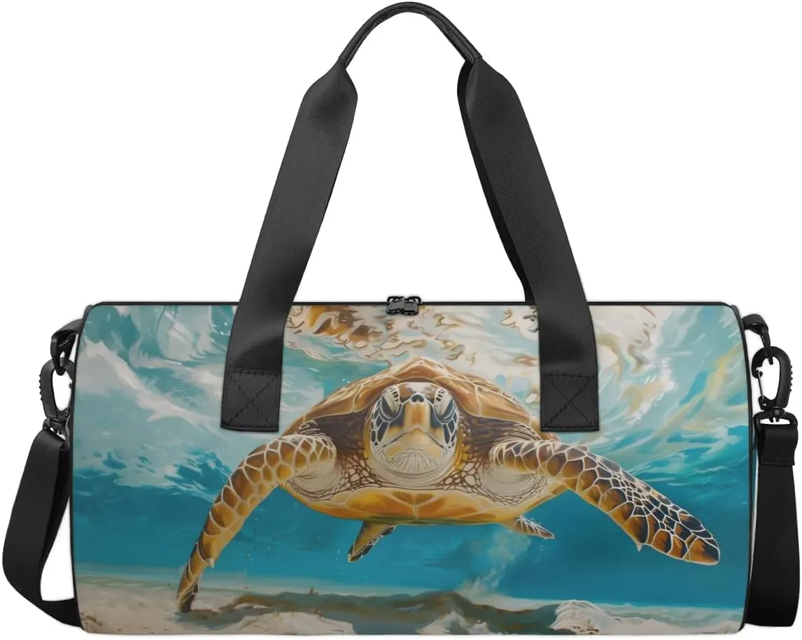 Travel Duffel Bag Turtle Ocean Sports Gym Bag for Womens Mens, Waterproof Weekend Overnight Bags Lightweight Carry on Bags for Airplanes Yoga Dance Beach Swim Hospital Holdalls,A-1610