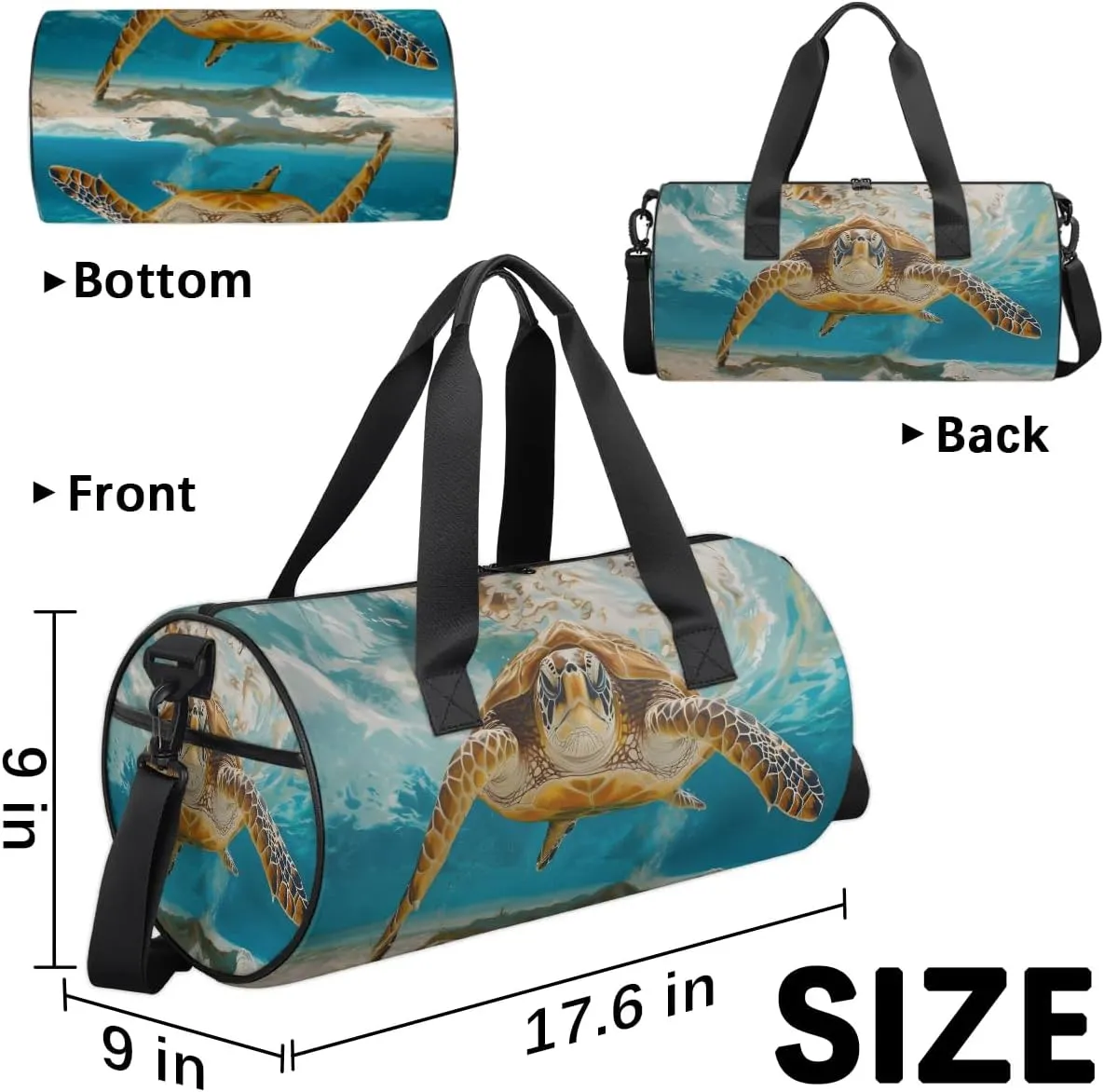 Travel Duffel Bag Turtle Ocean Sports Gym Bag for Womens Mens, Waterproof Weekend Overnight Bags Lightweight Carry on Bags for Airplanes Yoga Dance Beach Swim Hospital Holdalls,A-1610