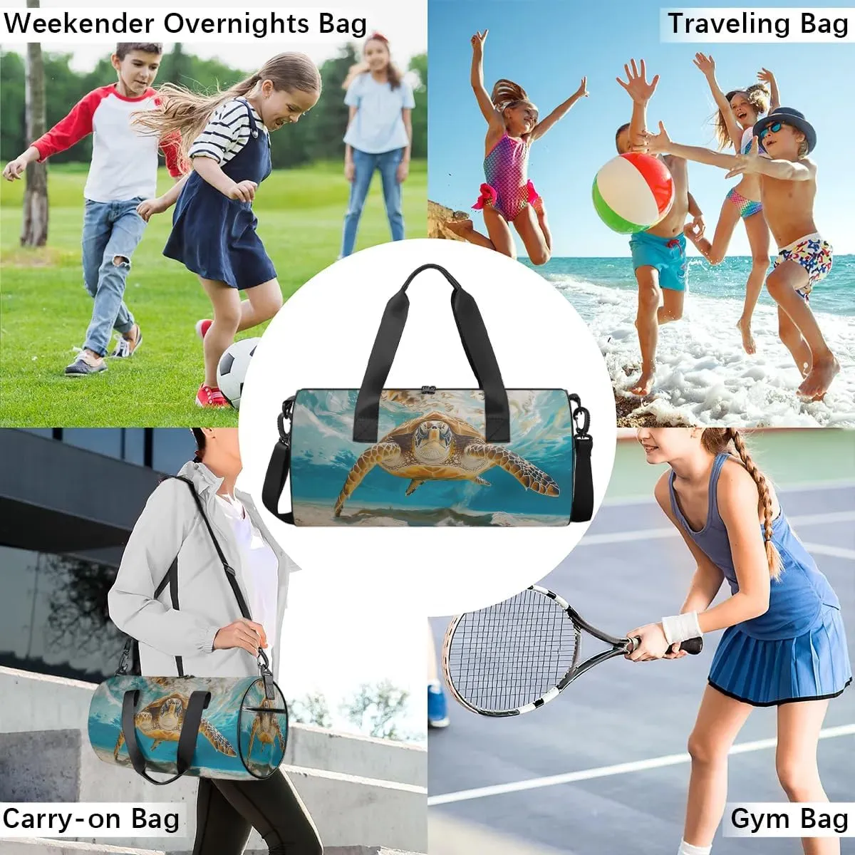Travel Duffel Bag Turtle Ocean Sports Gym Bag for Womens Mens, Waterproof Weekend Overnight Bags Lightweight Carry on Bags for Airplanes Yoga Dance Beach Swim Hospital Holdalls,A-1610