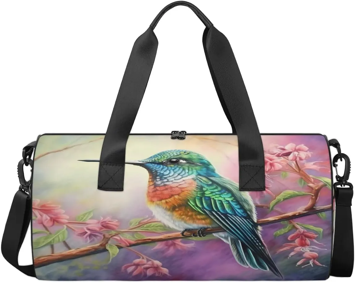 Travel Duffel Bag Watercolor Hummingbird Sports Gym Bag for Womens Mens, Waterproof Weekend Overnight Bag Lightweight Carry on Bag for Airplanes Yoga Dance Beach Swim Hospital Holdalls,A-63