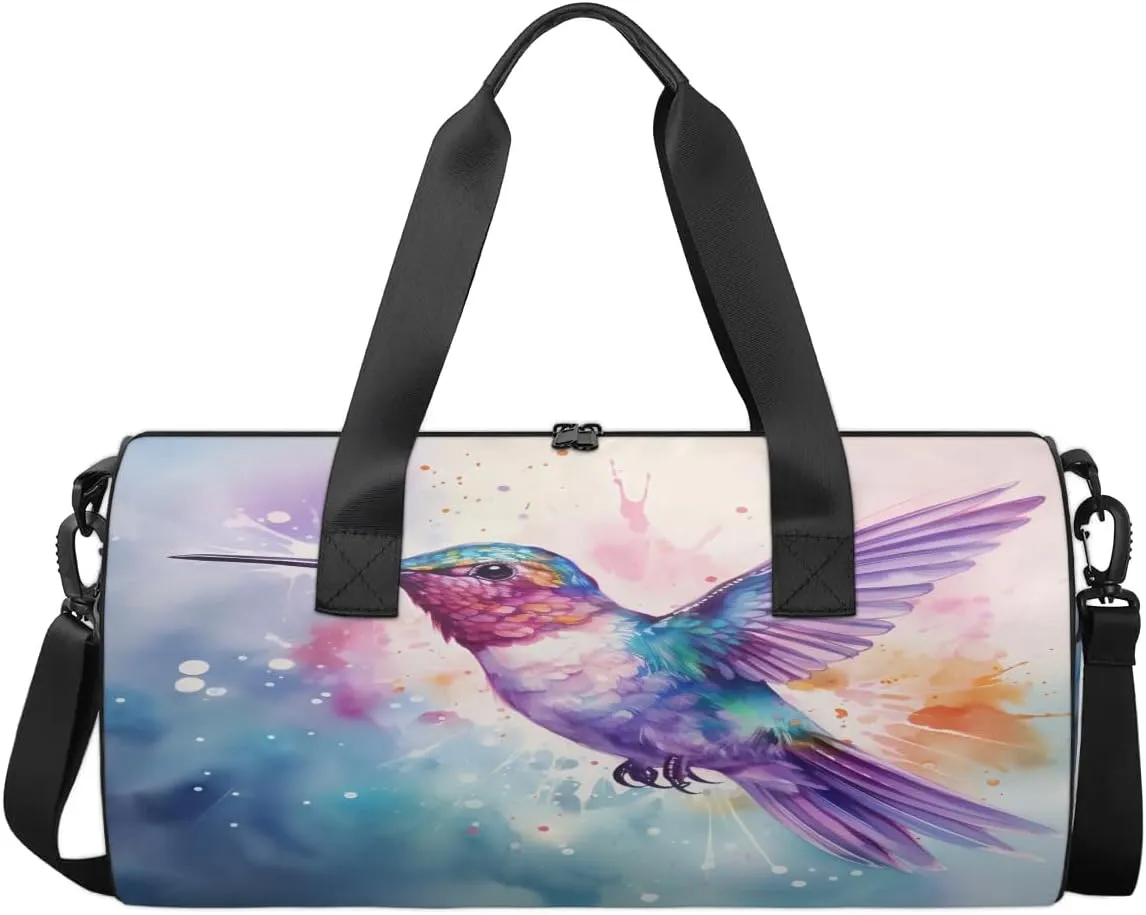 Travel Duffel Bag Watercolor Hummingbird Sports Gym Bag for Womens Mens, Waterproof Weekend Overnight Bag Lightweight Carry on Bag for Airplanes Yoga Dance Beach Swim Hospital Holdalls,A-65