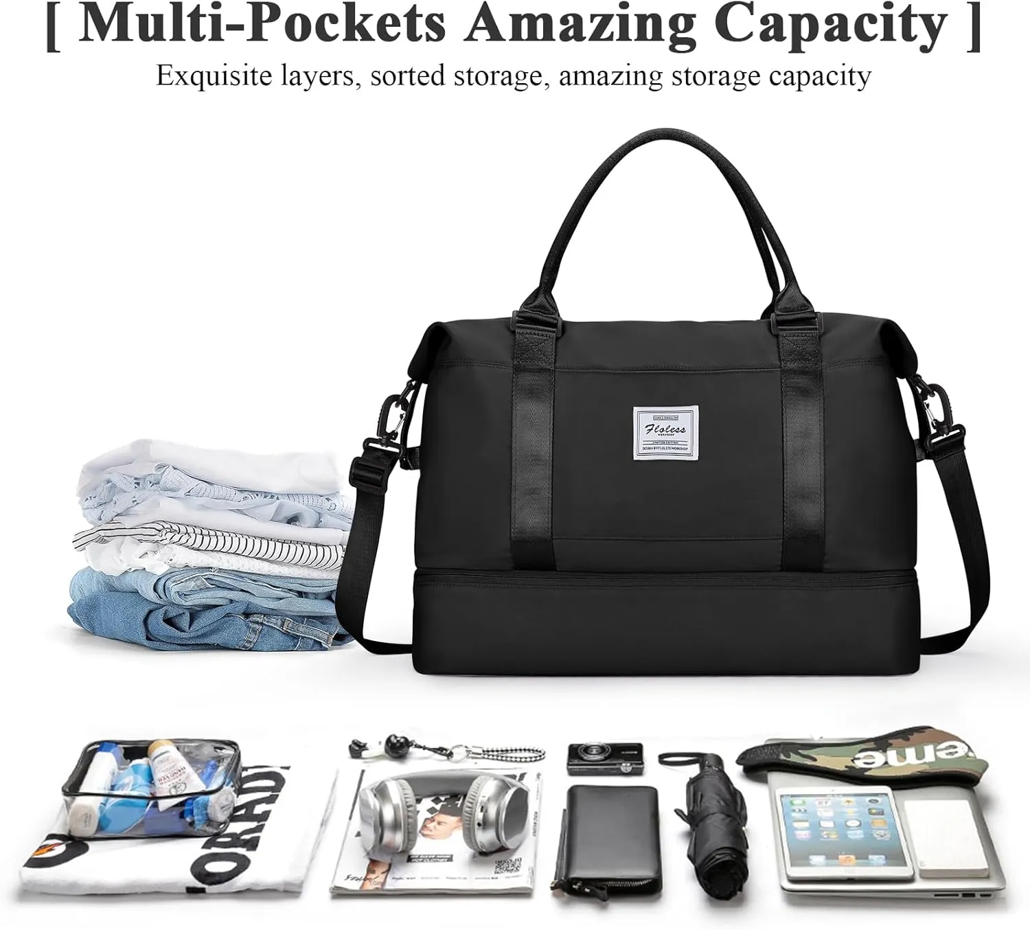 Travel Duffel Bag with Shoes Compartment, Overnight Weekender Bags for Women,Carry on Personal Item Bag，Extra Large