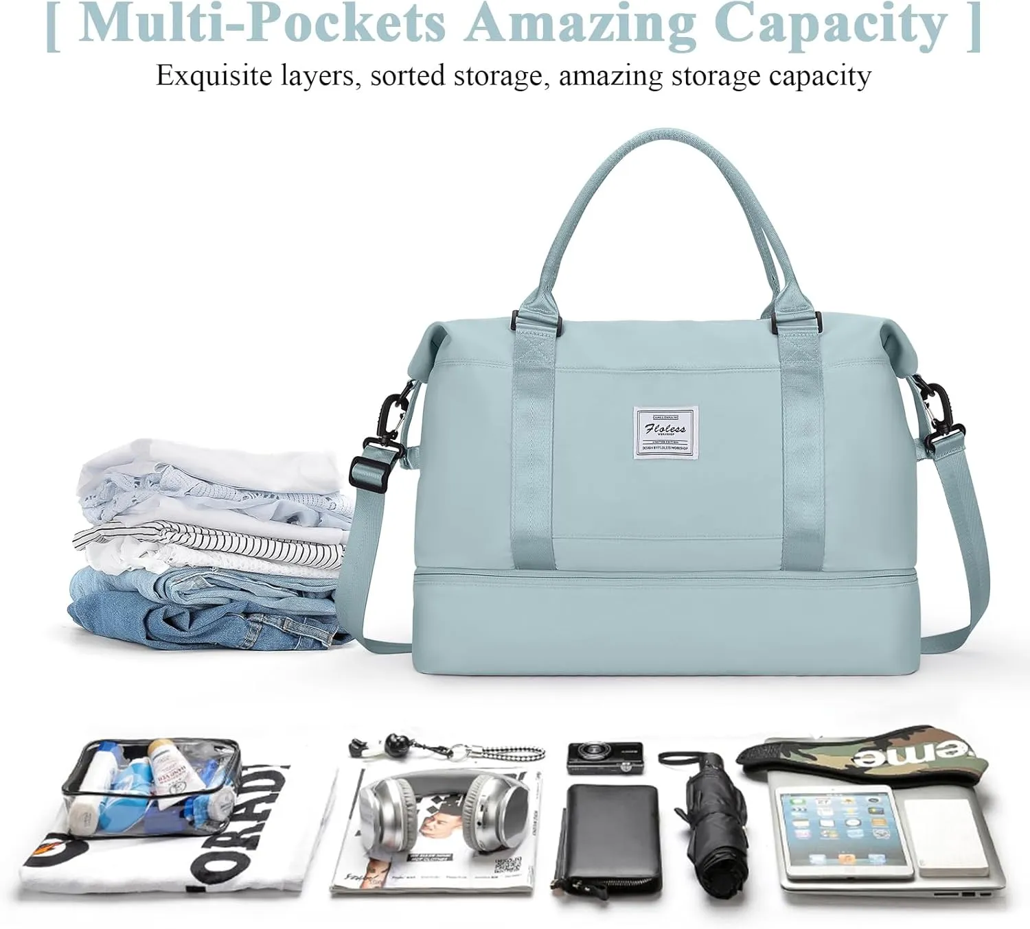 Travel Duffel Bag with Shoes Compartment, Overnight Weekender Bags for Women,Carry on Personal Item Bag，Extra Large