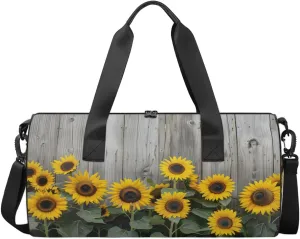 Travel Duffel Bag Wood Sunflower Sports Gym Bag for Womens Mens, Waterproof Weekend Overnight Bag Lightweight Carry on Bag for Airplanes Yoga Dance Beach Swim Hospital Holdalls,A-1633