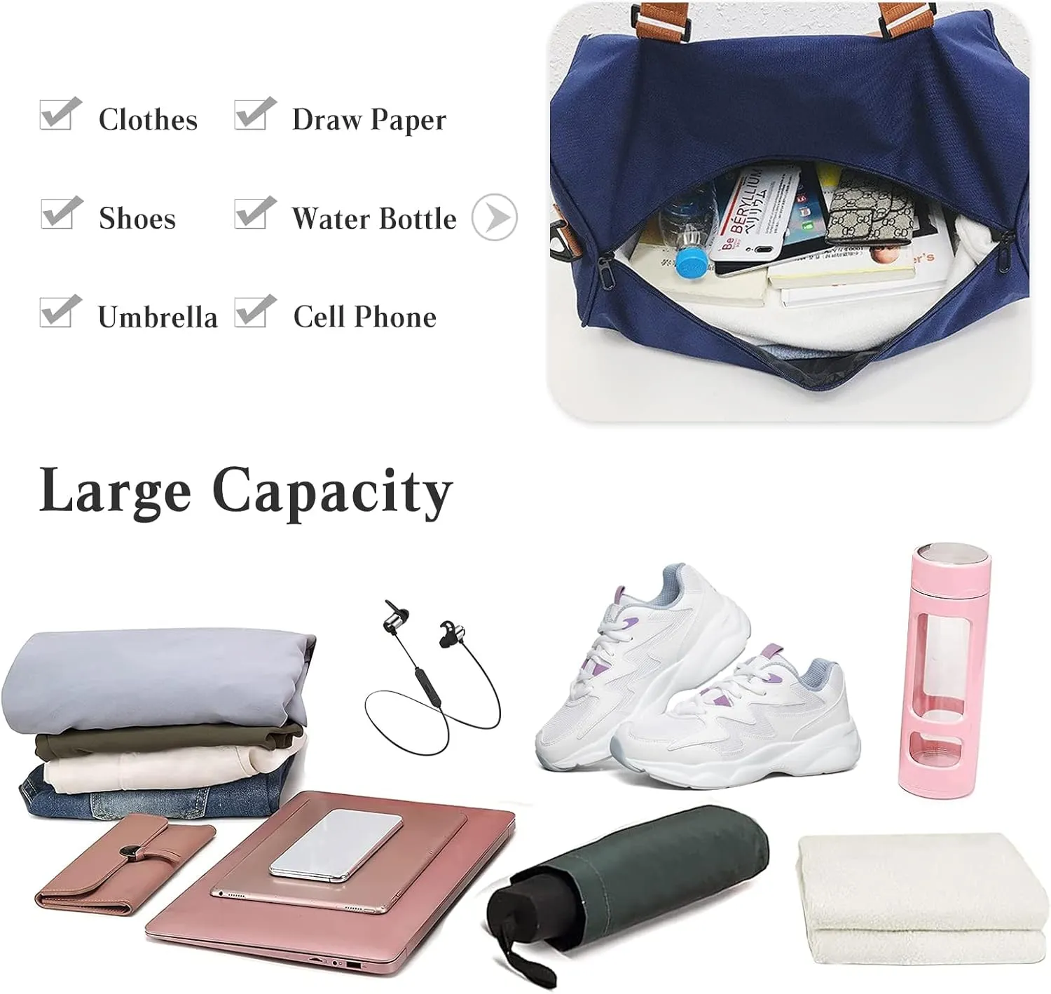 Travel Duffel Bags for Women/Men Sport Duffel Bag Large Gym Tote Bag Weekend Shoulder Bag Overnight Bag Hospital Bag Carry On Luggage with Shoe Compartment for Sport Gym Travel Khaki