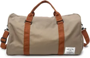 Travel Duffel Bags for Women/Men Sport Duffel Bag Large Gym Tote Bag Weekend Shoulder Bag Overnight Bag Hospital Bag Carry On Luggage with Shoe Compartment for Sport Gym Travel Khaki