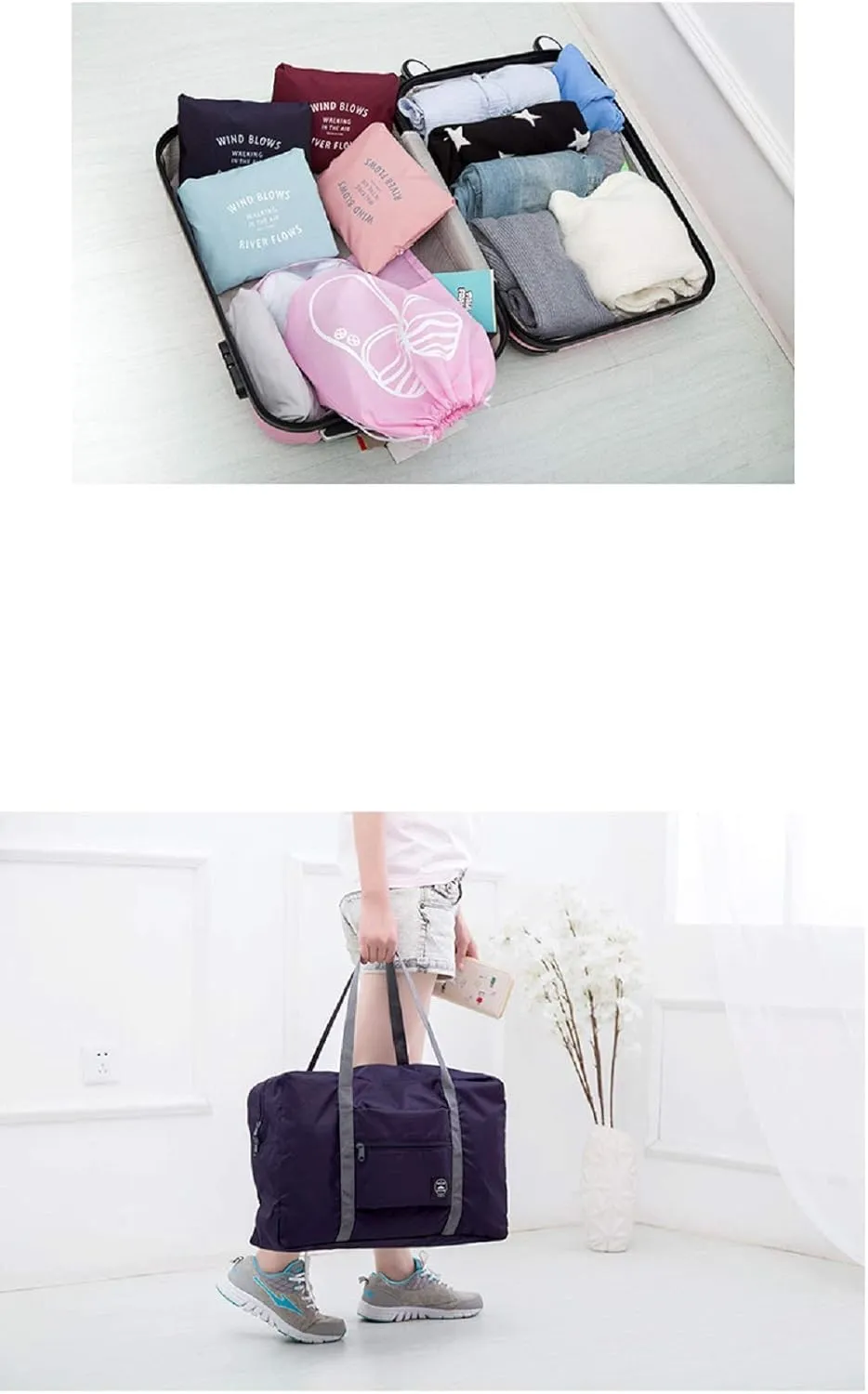Travel Duffel Bags Lightweight Waterproof Foldable Sports Gym Waterproof Storage Luggage Bag (Dark blue)