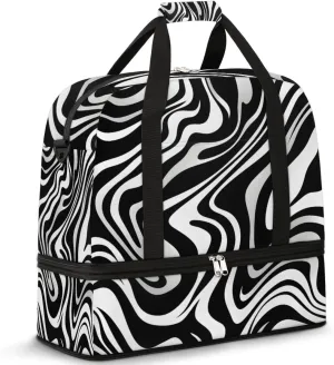 Travel Duffel Bags Zebra Print Foldable Weekender Bags for Women with Shoes Compartment Waterproof & Tear Resistant Carry on Overnight Luggage Duffel Bag Shoulder Sports Tote Bag
