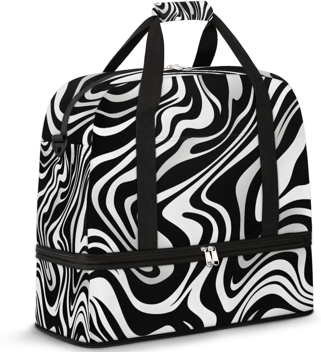 Travel Duffel Bags Zebra Print Foldable Weekender Bags for Women with Shoes Compartment Waterproof & Tear Resistant Carry on Overnight Luggage Duffel Bag Shoulder Sports Tote Bag