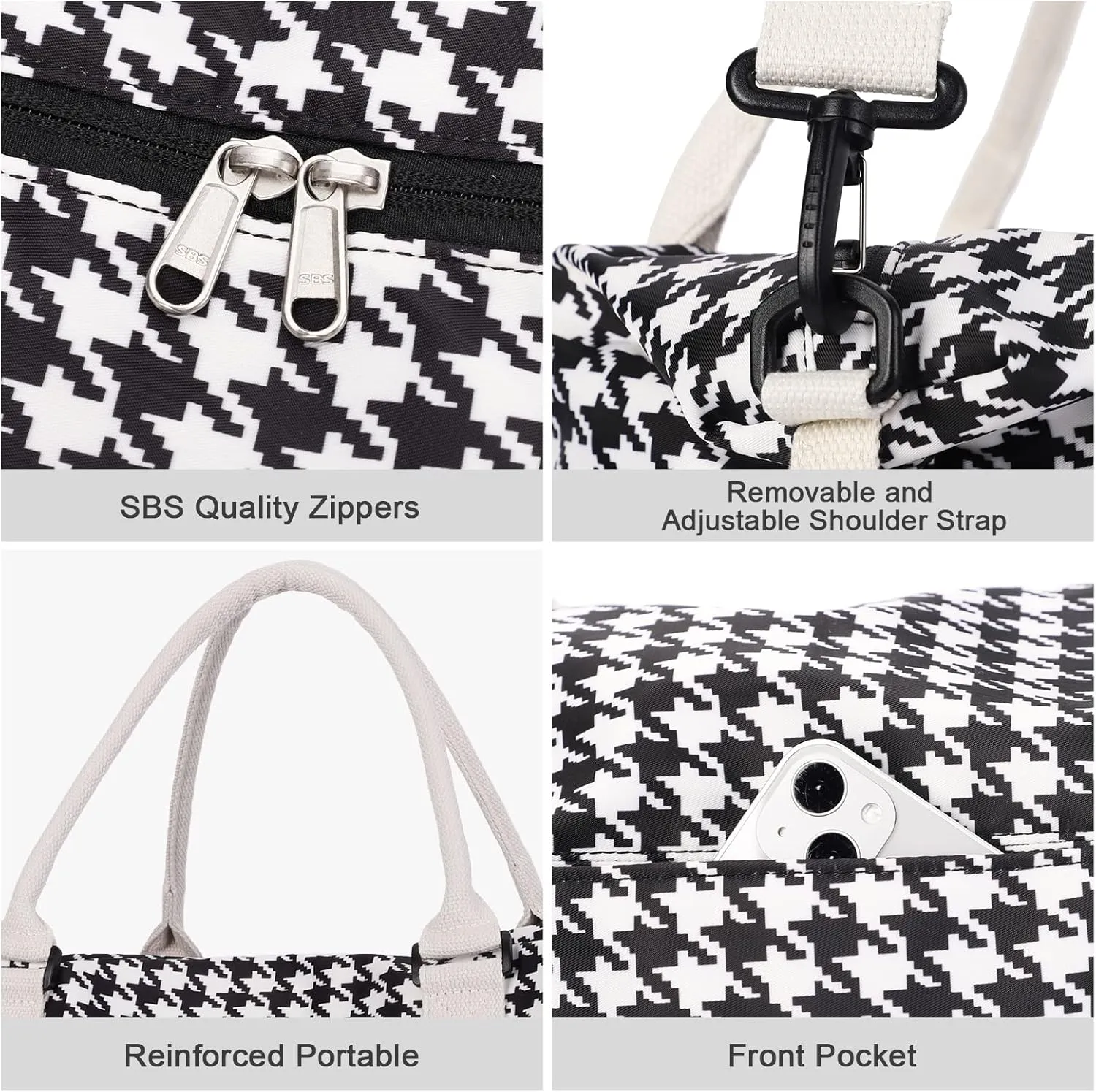 Travel Duffel Bag,Waterproof Duffel Gym Tote Bag Personal Item Bag,Large Sports Weekender Carry On Overnight Bags for Women with Wet Pocket,Duffel Hospital Bag,Houndstooth Black