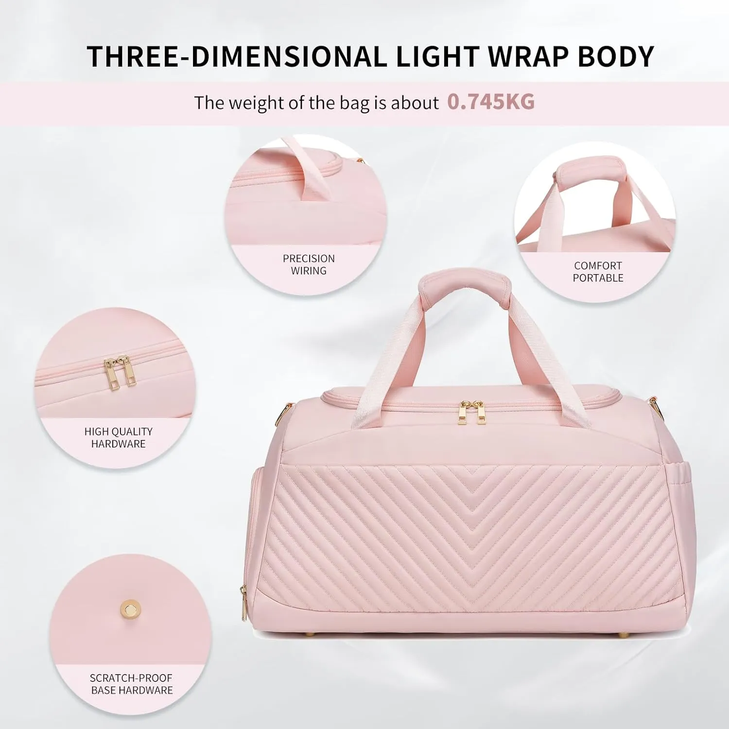 Travel Duffel Carry On Oversized Travel Duffel With Shoe Pouch Gym Weekend Bag (PINK)