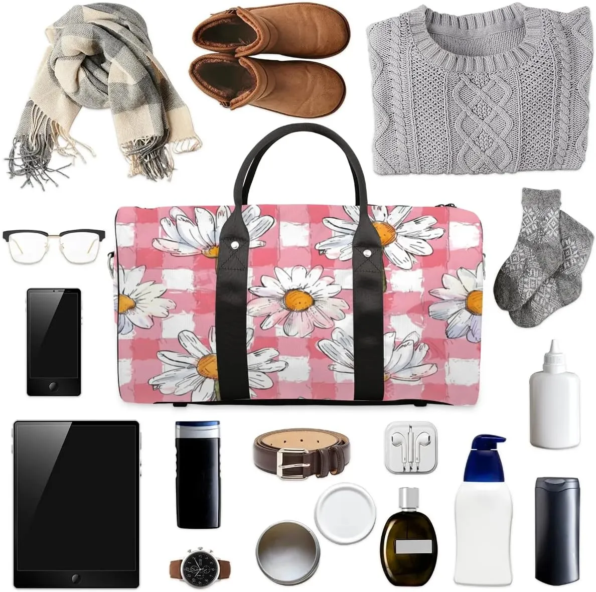 Travel Duffle Bag Daisy Plaids Gym Bags for Men Women Travel Duffel Bags with Adjustable Shoulder Strap Carry On Weekender Bag