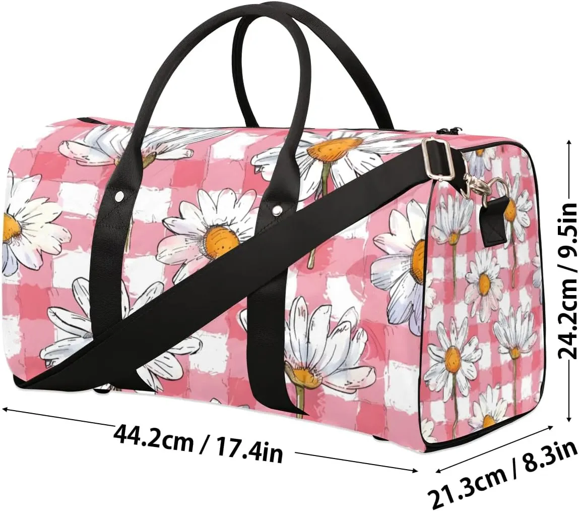Travel Duffle Bag Daisy Plaids Gym Bags for Men Women Travel Duffel Bags with Adjustable Shoulder Strap Carry On Weekender Bag