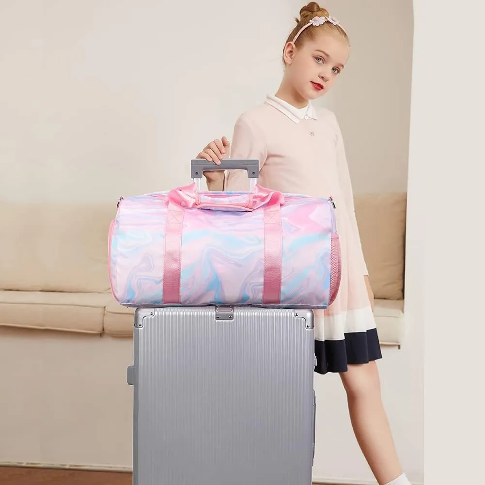 Travel Duffle Bag for Girls - Water Resistant Overnight Weekend Carry On Sports Gym Dance Bag with Shoe Compartment