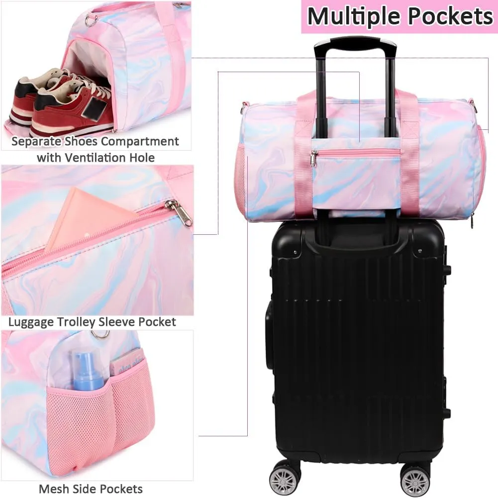 Travel Duffle Bag for Girls - Water Resistant Overnight Weekend Carry On Sports Gym Dance Bag with Shoe Compartment