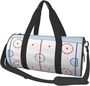 Travel Duffle Bag for Men Women, Hockey Field Blue Tones Red Duffle Bags for Sport Gym Overnight Luggage