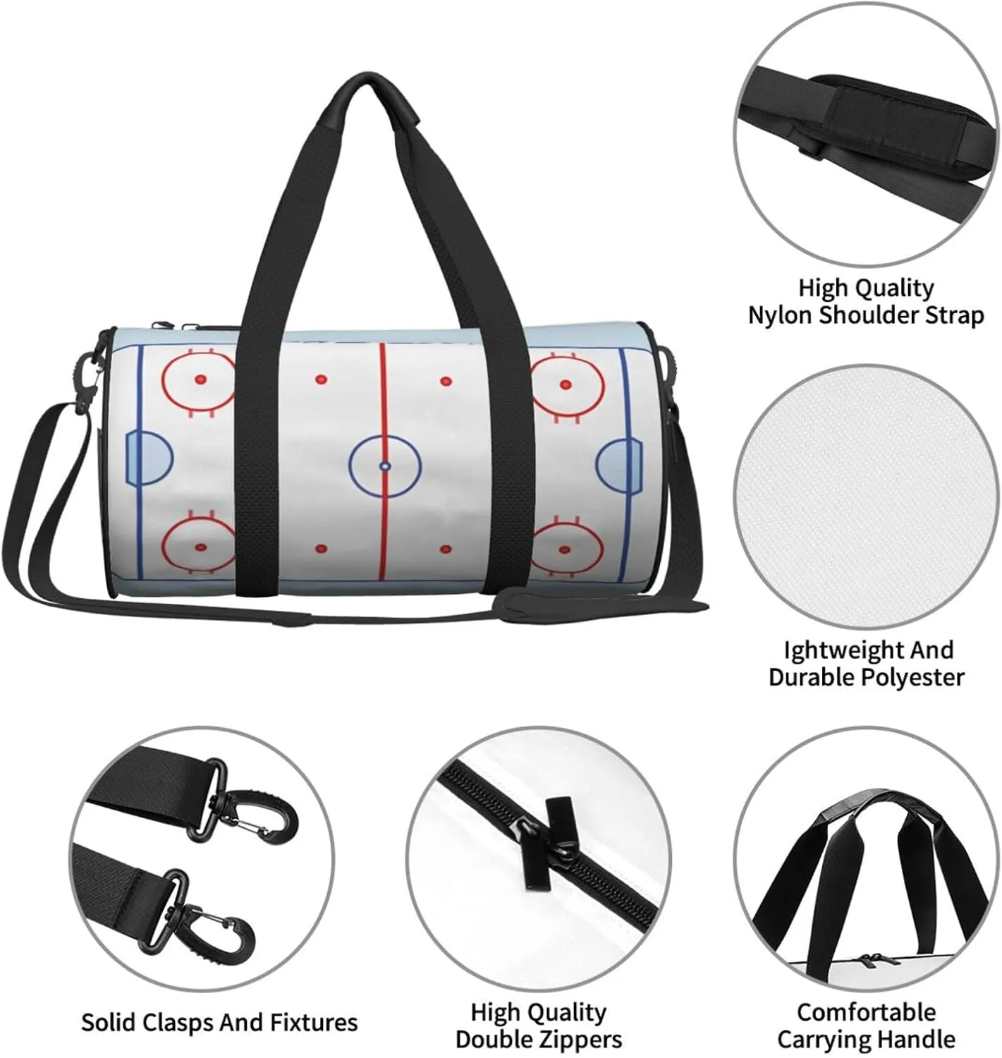 Travel Duffle Bag for Men Women, Hockey Field Blue Tones Red Duffle Bags for Sport Gym Overnight Luggage