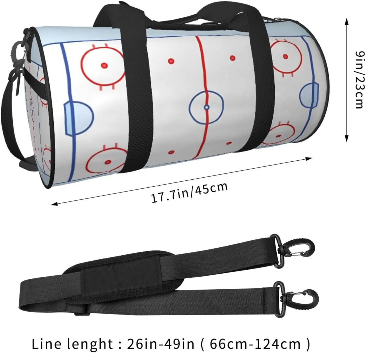 Travel Duffle Bag for Men Women, Hockey Field Blue Tones Red Duffle Bags for Sport Gym Overnight Luggage