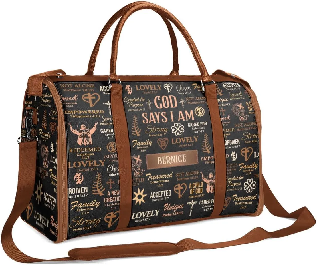 Travel Duffle Bag - Personalized Leather Foldable Travel Bag First Bump, Gifts For Dad, Mom On Father's Day, Christmas, Birthday (Fabric, God Say I Am Brown)