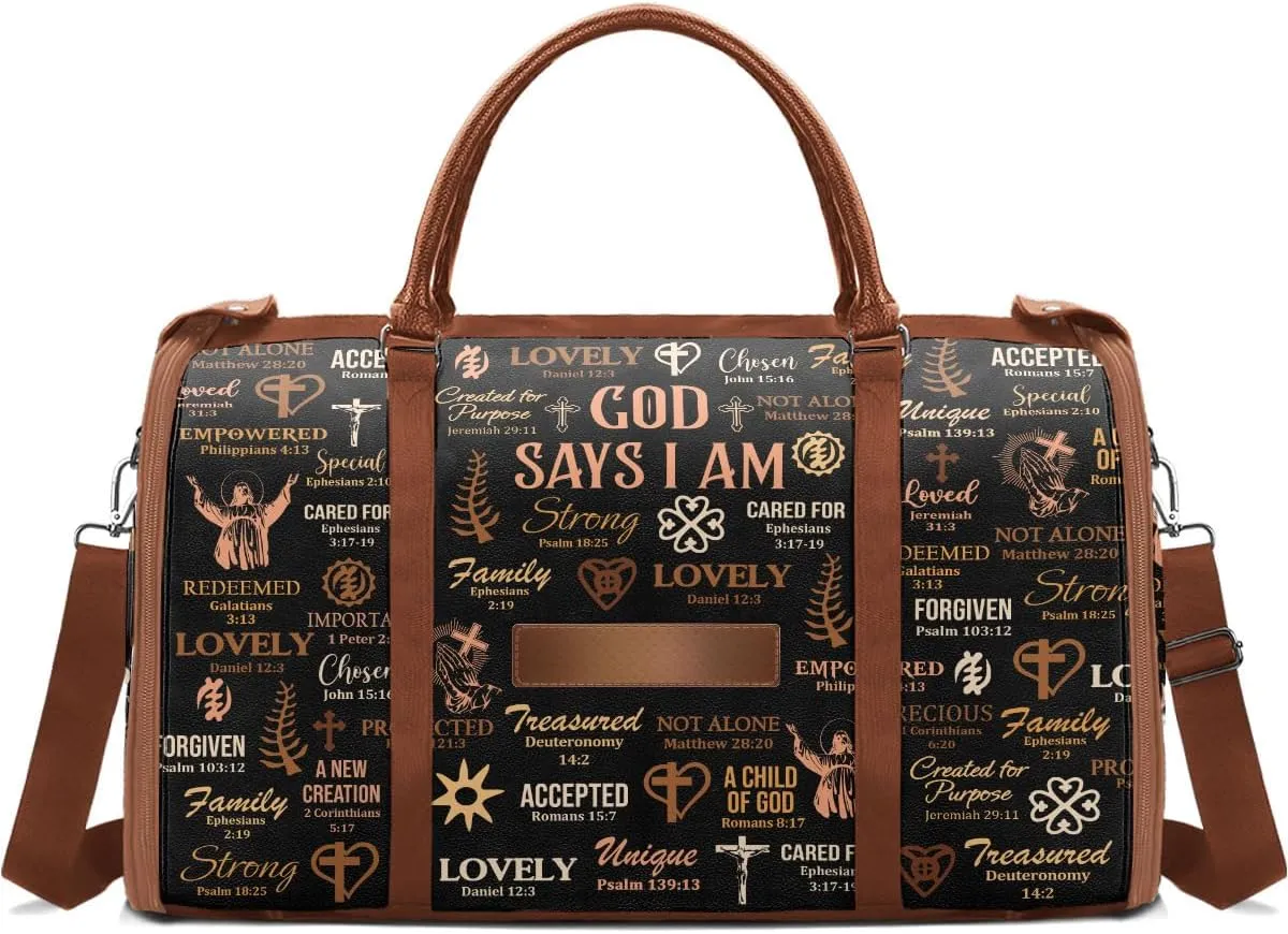 Travel Duffle Bag - Personalized Leather Foldable Travel Bag First Bump, Gifts For Dad, Mom On Father's Day, Christmas, Birthday (Fabric, God Say I Am Brown)