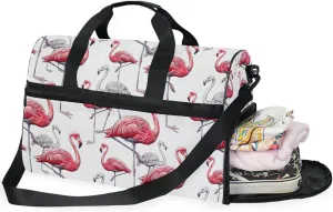 Travel Duffle Bag, Pink Flamingo Bird Weekender Bags Large Sport Gym Bag with Shoe Compartment