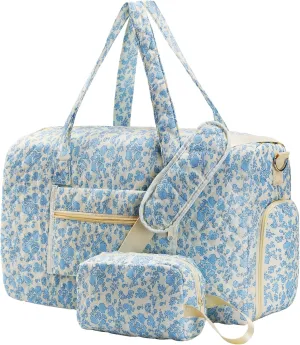 Travel Duffle Bag, Weekender Overnight Quilted duffle bag for women, Large Capacity Duffel Bag With Shoe Compartment, Gym Tote Bag with Dry and Wet Separation（2 Pcs）