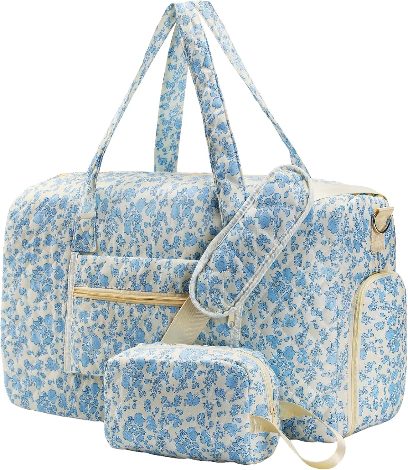 Travel Duffle Bag, Weekender Overnight Quilted duffle bag for women, Large Capacity Duffel Bag With Shoe Compartment, Gym Tote Bag with Dry and Wet Separation（2 Pcs）