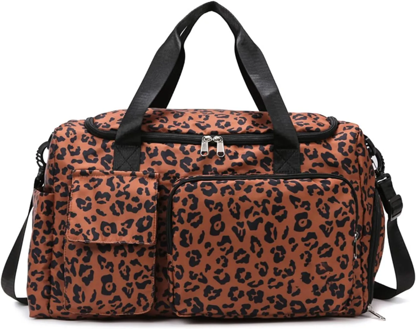 Travel Duffle Bag,Weekender Bags for Women Men with Shoe Compartment,with Wet Pocket,Weekender Overnight Bag Animal pattern leopard for Travel,Trip, Gym,Yoga (Brown)