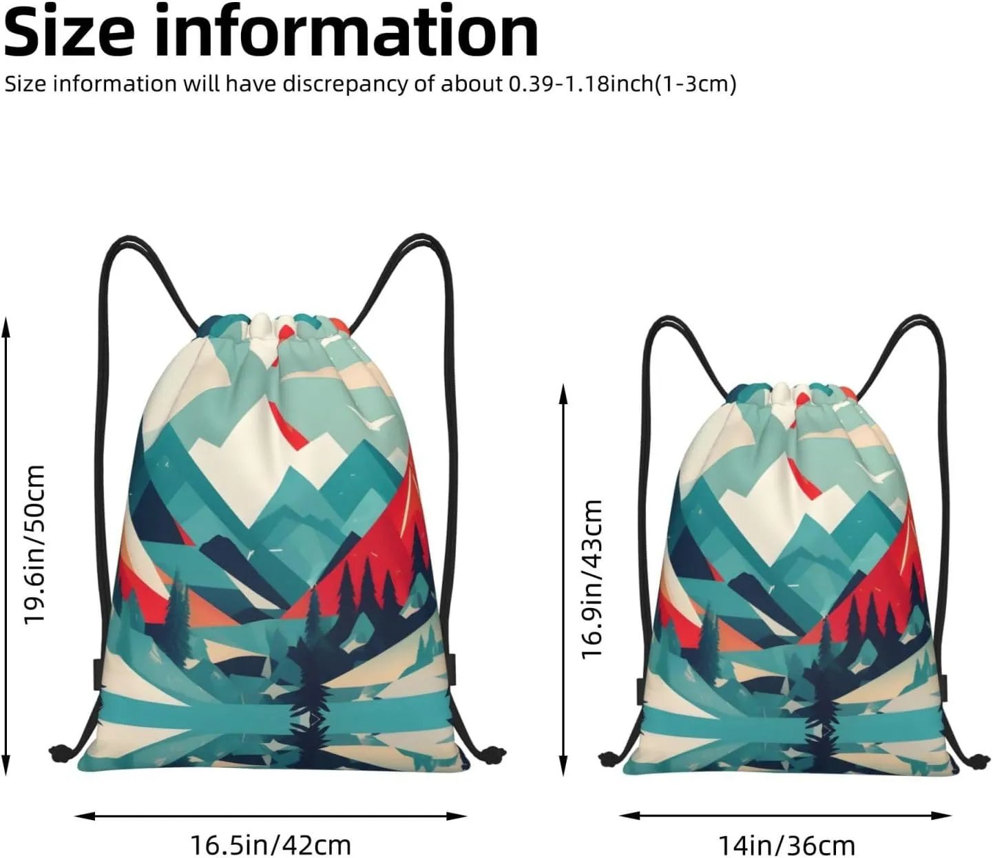 Travel Mountain Scenery print Drawstring Backpack Bags Sack Cinch Tote Sport Storage Polyester Bag for Gym Traveling