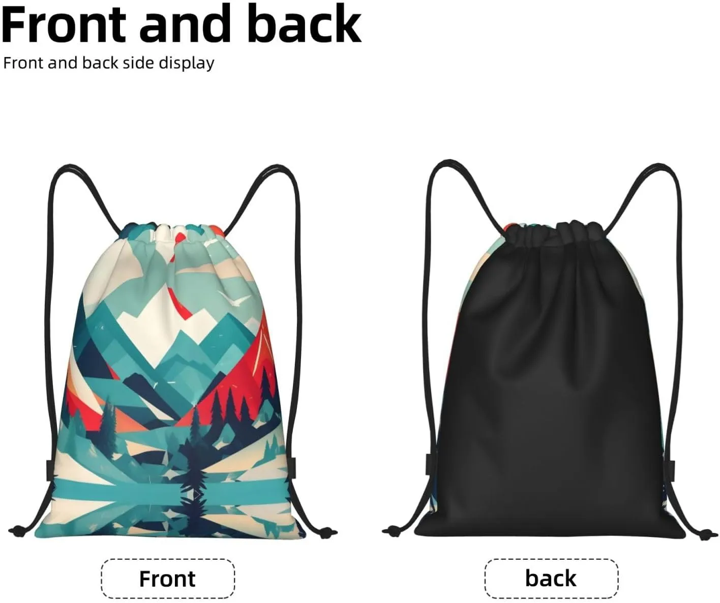 Travel Mountain Scenery print Drawstring Backpack Bags Sack Cinch Tote Sport Storage Polyester Bag for Gym Traveling