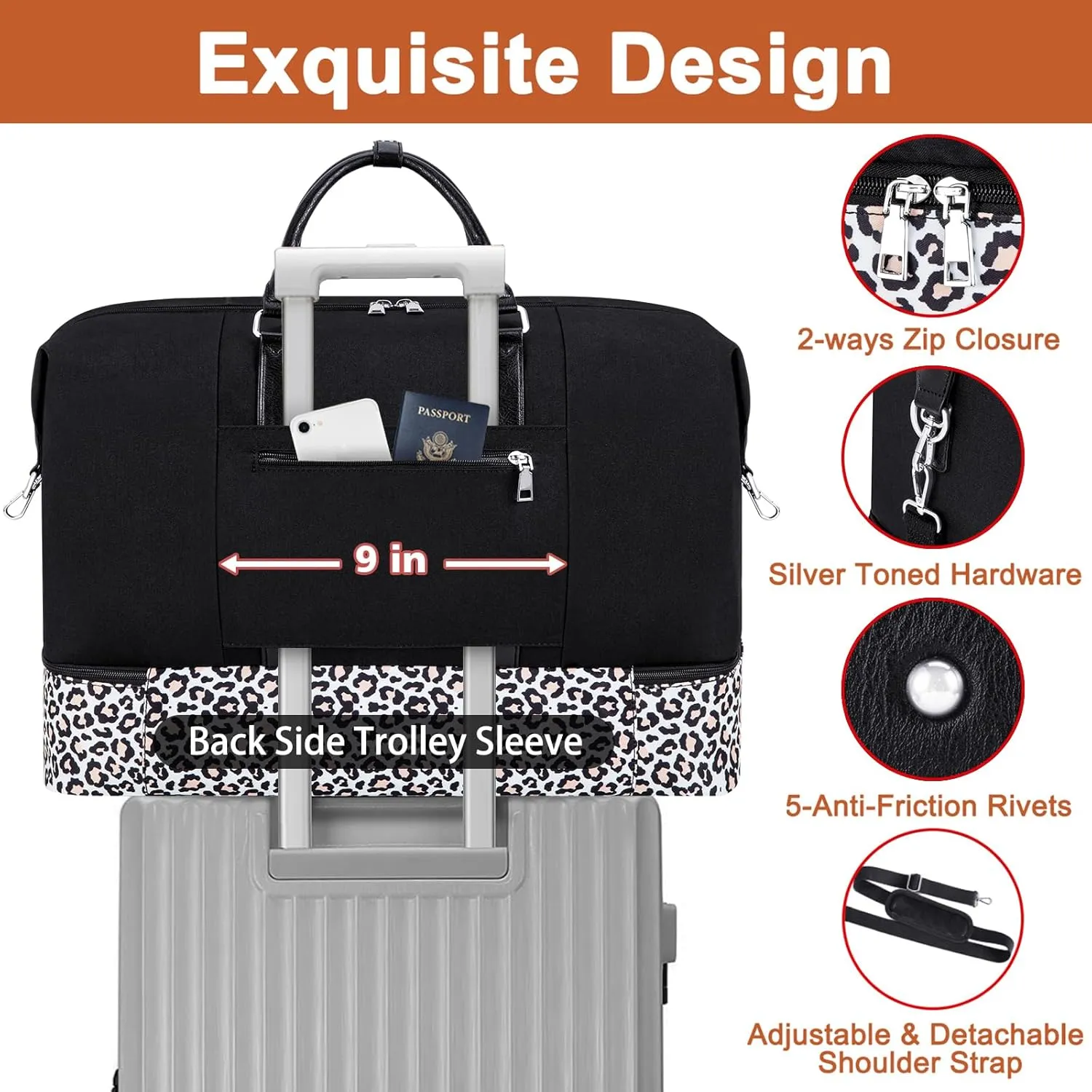 Travel Weekender Bag for Women, Overnight Bag with Shoe Compartment, Oversized Travel Duffel Bag Carry On Tote with Trolley Sleeve 21" for Weekend Travel Business Trip