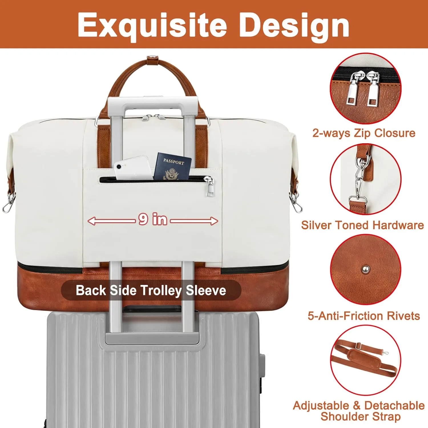Travel Weekender Bag for Women, Overnight Bag with Shoe Compartment, Oversized Travel Duffel Bag Carry On Tote with Trolley Sleeve 21" for Weekend Travel Business Trip