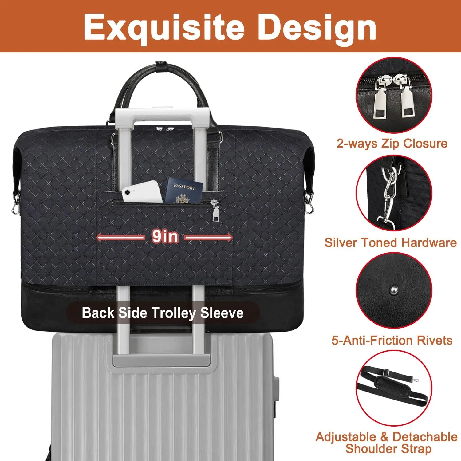 Travel Weekender Bag for Women, Overnight Bag with Shoe Compartment, Oversized Travel Duffel Bag Carry On Tote with Trolley Sleeve 21" for Weekend Travel Business Trip
