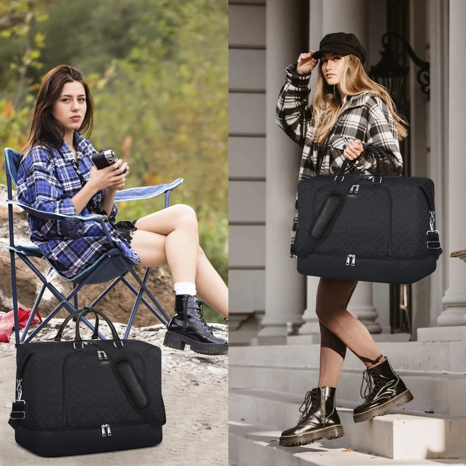 Travel Weekender Bag for Women, Overnight Bag with Shoe Compartment, Oversized Travel Duffel Bag Carry On Tote with Trolley Sleeve 21" for Weekend Travel Business Trip