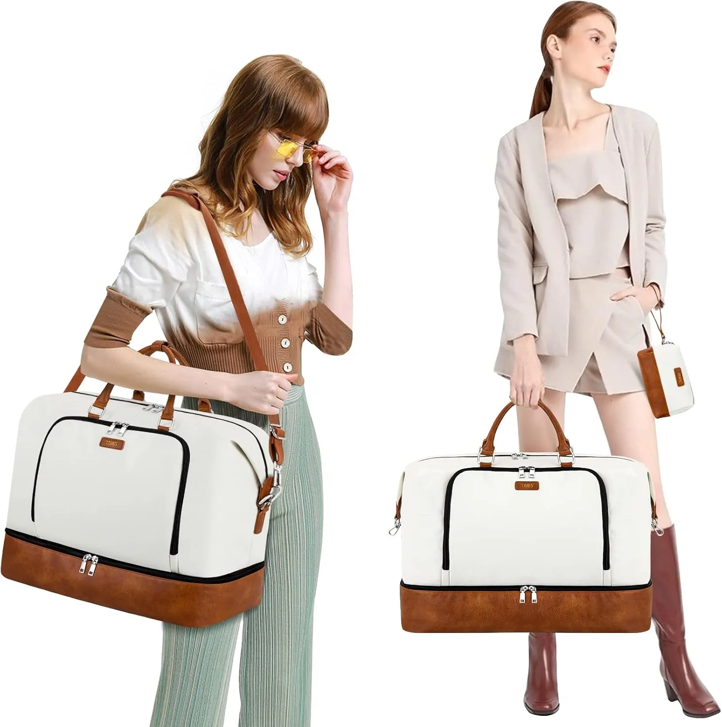 Travel Weekender Bag for Women, Overnight Bag with Shoe Compartment, Oversized Travel Duffel Bag Carry On Tote with Trolley Sleeve 21" for Weekend Travel Business Trip