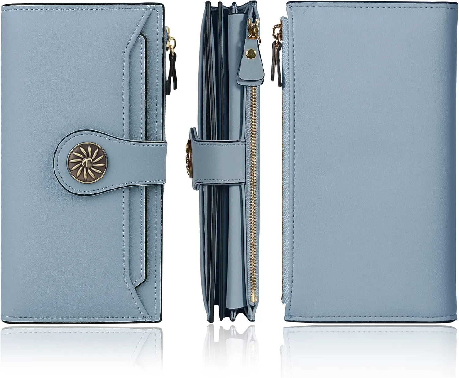 Travelambo Wallets Women RFID Large Capacity Luxury Waxed Leather Clutch Wallet Multi Card Organizer