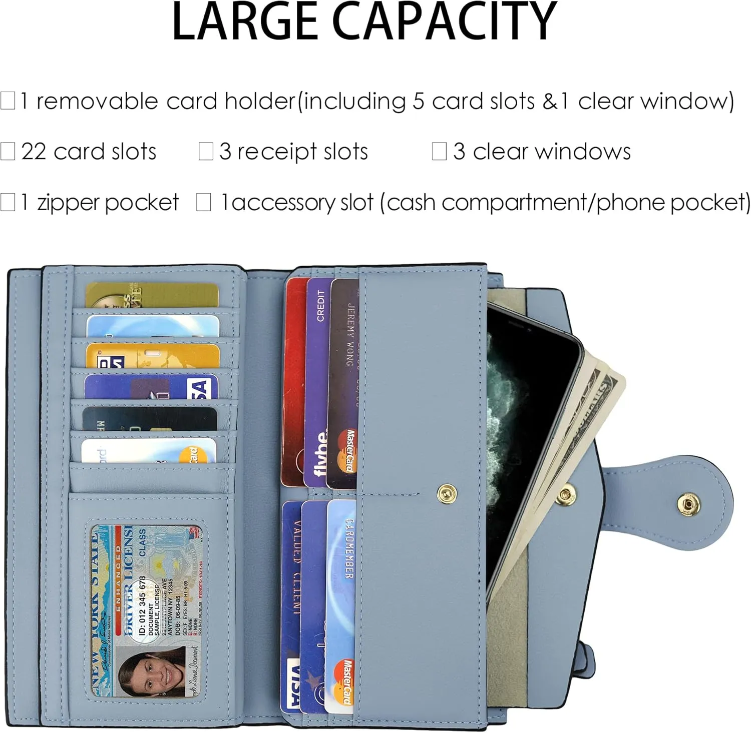 Travelambo Wallets Women RFID Large Capacity Luxury Waxed Leather Clutch Wallet Multi Card Organizer