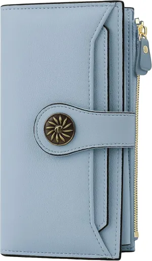 Travelambo Wallets Women RFID Large Capacity Luxury Waxed Leather Clutch Wallet Multi Card Organizer